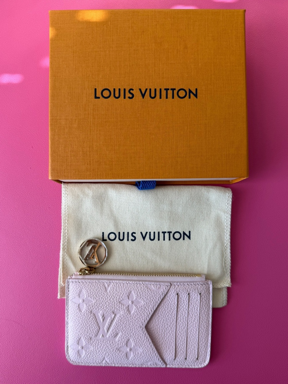 Louis Vuitton Light Pink Embossed Card Pouch with Gold Charm